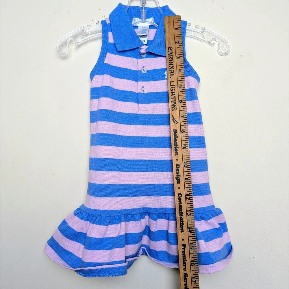 Polo Ralph Lauren‎ Pink Blue Striped Stretch Mesh Dress Baby Girls Size 9 Months